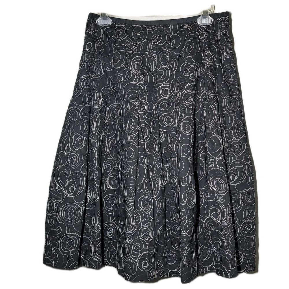 Ann Trinity Women's Skirt Size 10 Black Embroidered Retro Pattern
